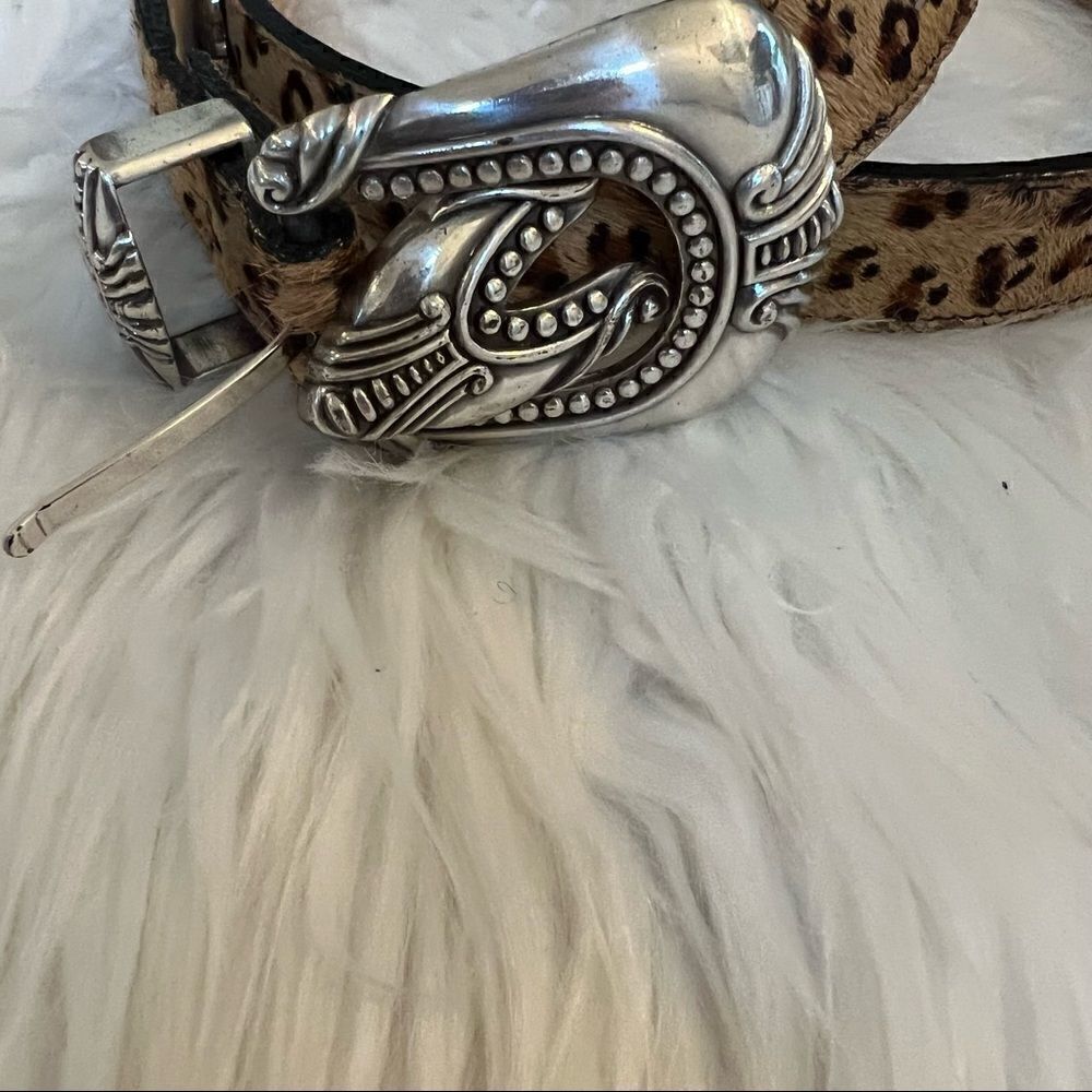 Lady Nadim belt leather silver buckle and medallions sz Large animal hair - Picture 2 of 7